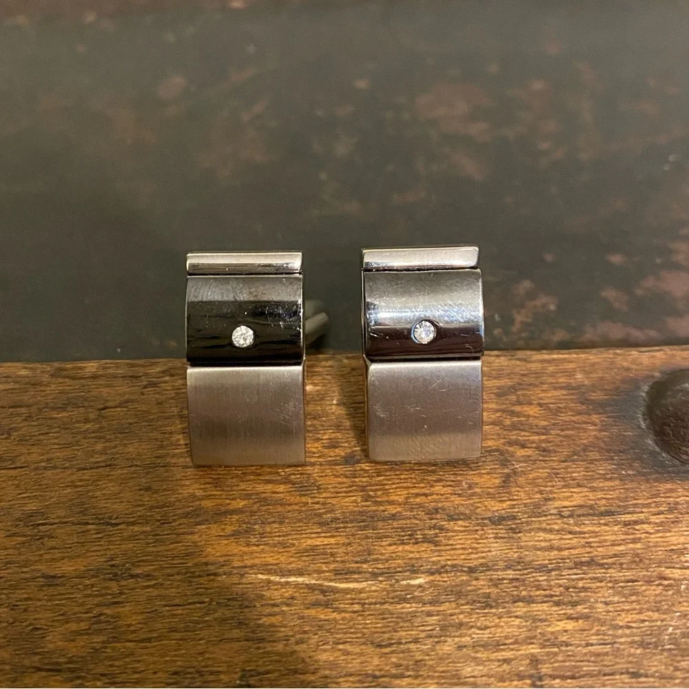 Cuff links two toned with diamond stud in each ~